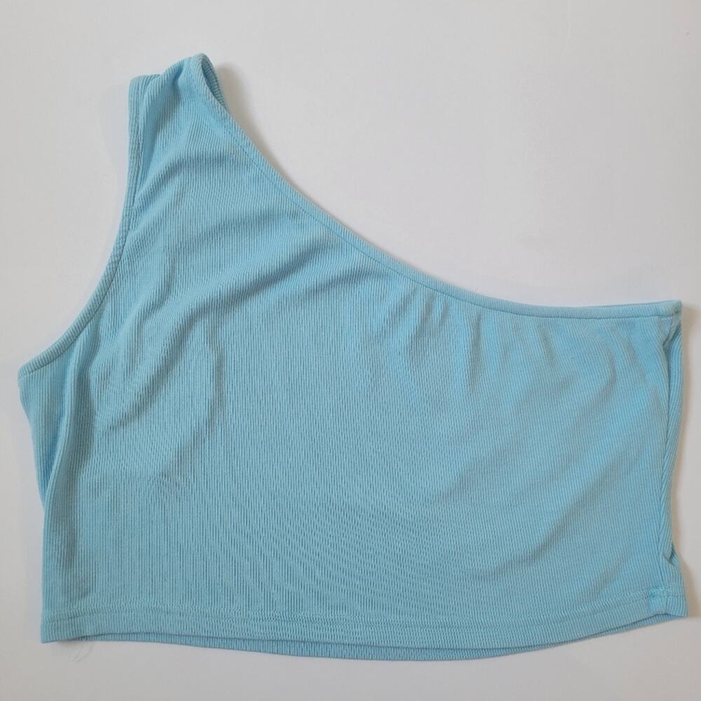 Princess Polly Blue One Shoulder Ribbed Crop Top Size 12